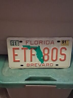 Vintage Florida License Plate - White, Green, Orange
